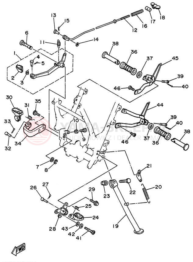 Schemat "Stopka postojowa i podnóżki" do Yamaha SEROW XT225HC/XT225H