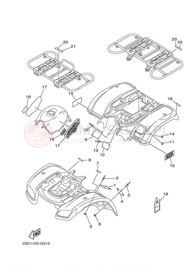 Schemat "naklejki" do Yamaha GRIZZLY 660 HUNTER YFM66FGHX