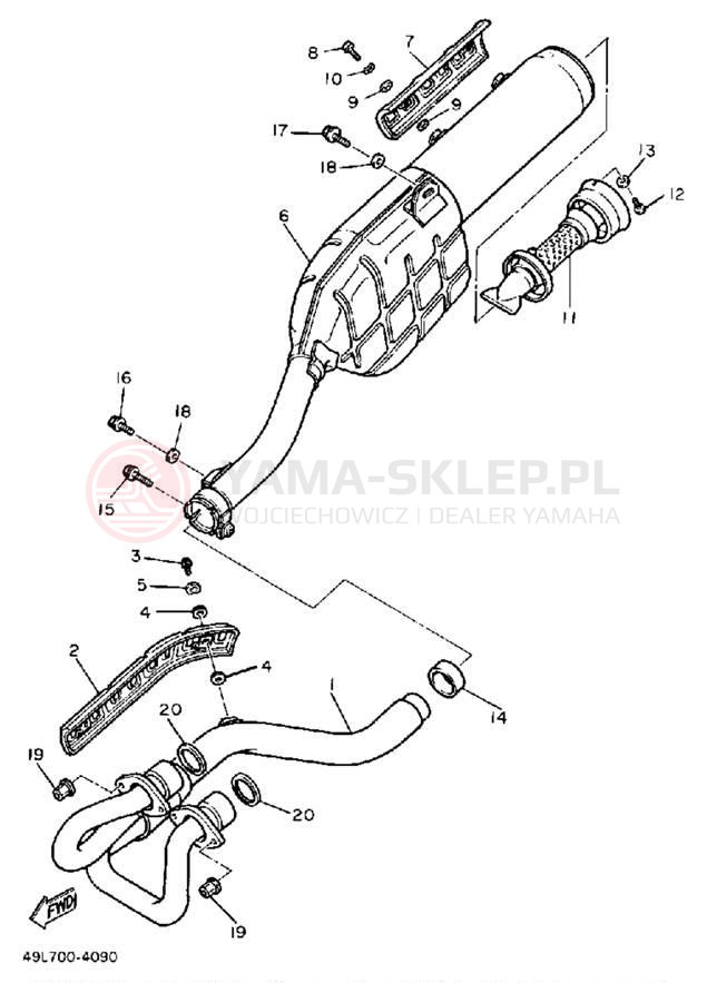 Schemat "Wydech końcowy" do Yamaha XT600S/XT600SC