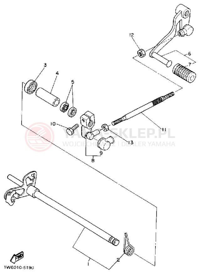 Schemat "Dźwignia zmiany biegów, wałek" do Yamaha FZR400A