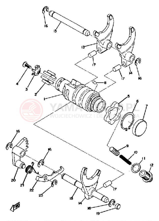 Schemat "Dźwignia zmiany biegów, wałek" do Yamaha DT360A/DT250A