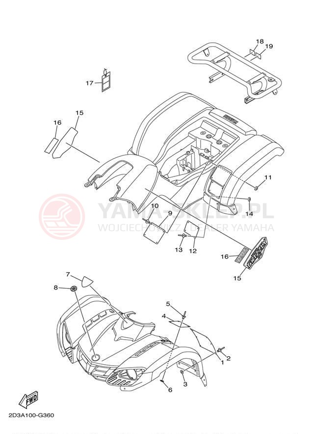 Schemat "naklejki" do Yamaha GRIZZLY 80 YFM80GXL/YFM80GXGR