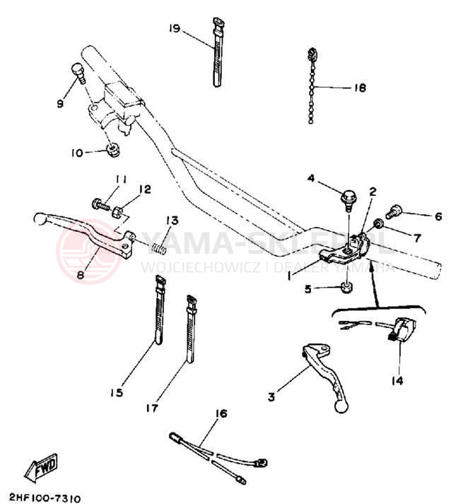 Schemat "Kierownica i osprzęt" do Yamaha YZ80A