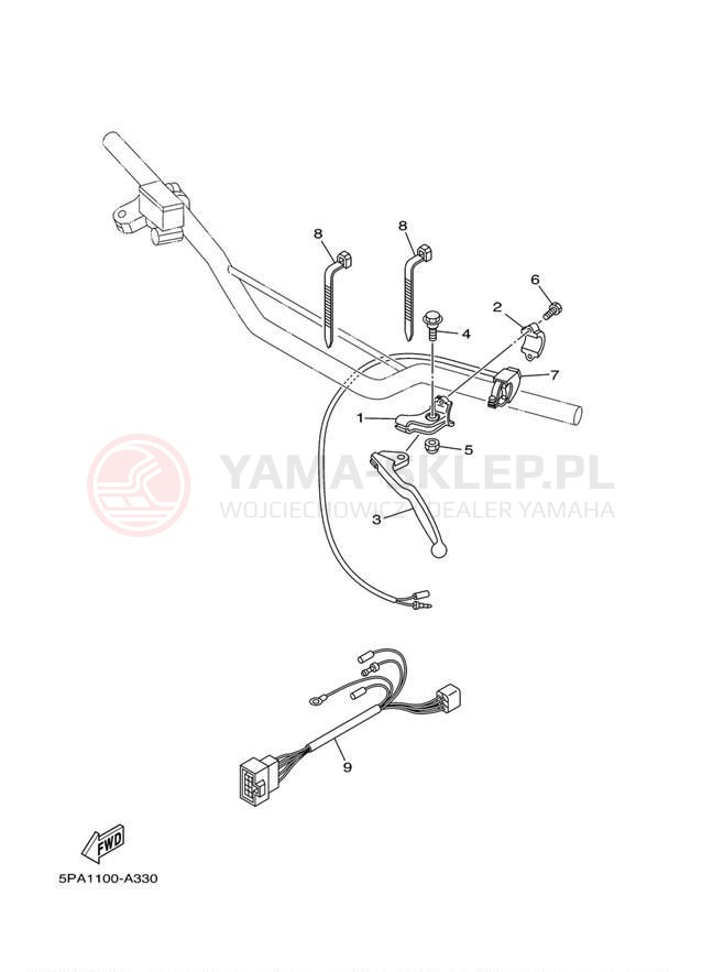 Schemat "Kierownica i osprzęt" do Yamaha YZ85 YZ85R