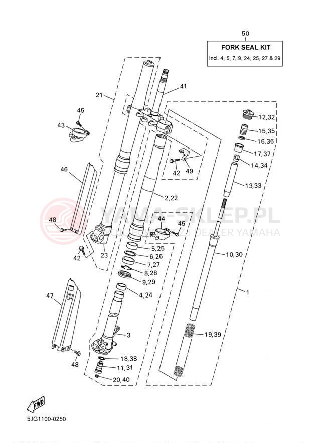 Schemat "Amortyzatory przód" do Yamaha YZ426F YZ426FM