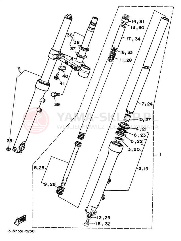 Schemat "Amortyzatory przód" do Yamaha VIRAGO 250 XV250N/XV250NC