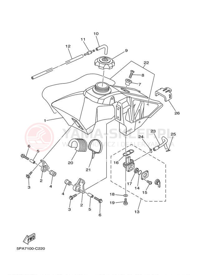 Schemat "zbiornik paliwa" do Yamaha YZ85 YZ85S
