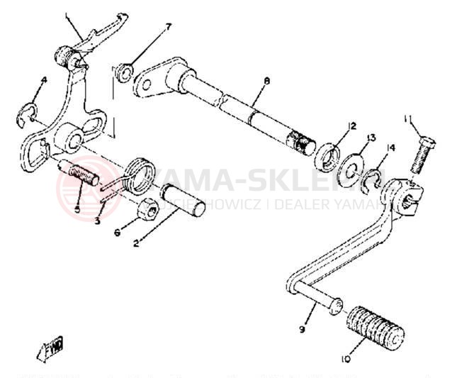 Schemat "Dźwignia zmiany biegów, wałek" do Yamaha TY80A