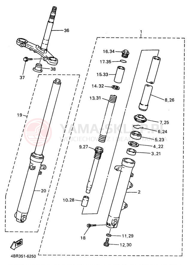 Schemat "Amortyzatory przód" do Yamaha SECA II XJ600SJ/XJ600SJC
