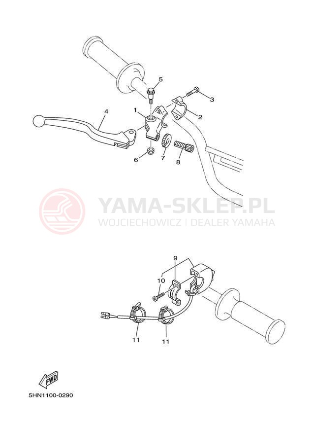 Schemat "Kierownica i osprzęt" do Yamaha TTR90 TTR90S