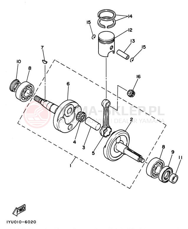 Schemat "Wał korbowy, tłok" do Yamaha RAZZ SH50J