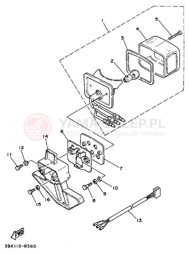 Schemat "lampa tył" do Yamaha ENDURO DT50W/DT50LC
