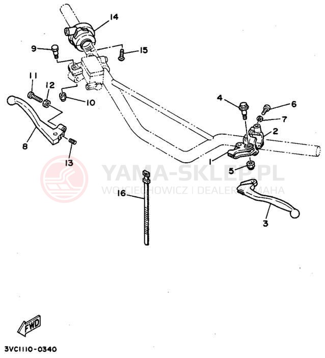 Schemat "Kierownica i osprzęt" do Yamaha RT180B