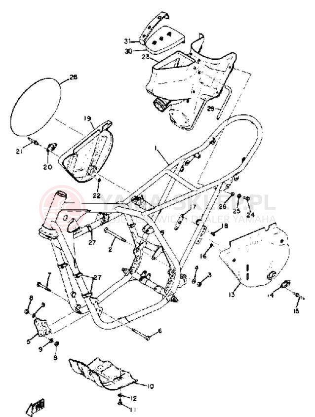 Schemat "pokrywa boczna ramy" do Yamaha SC500