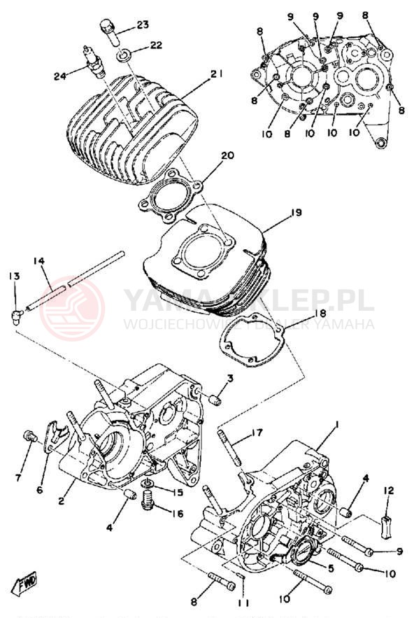 Schemat "cylinder, obudowa silnika" do Yamaha DT125C