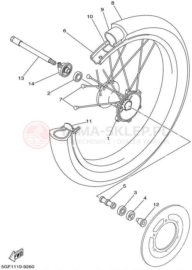 Schemat "Koło przód" do Yamaha TTR250 TTR250N/TTR250NC