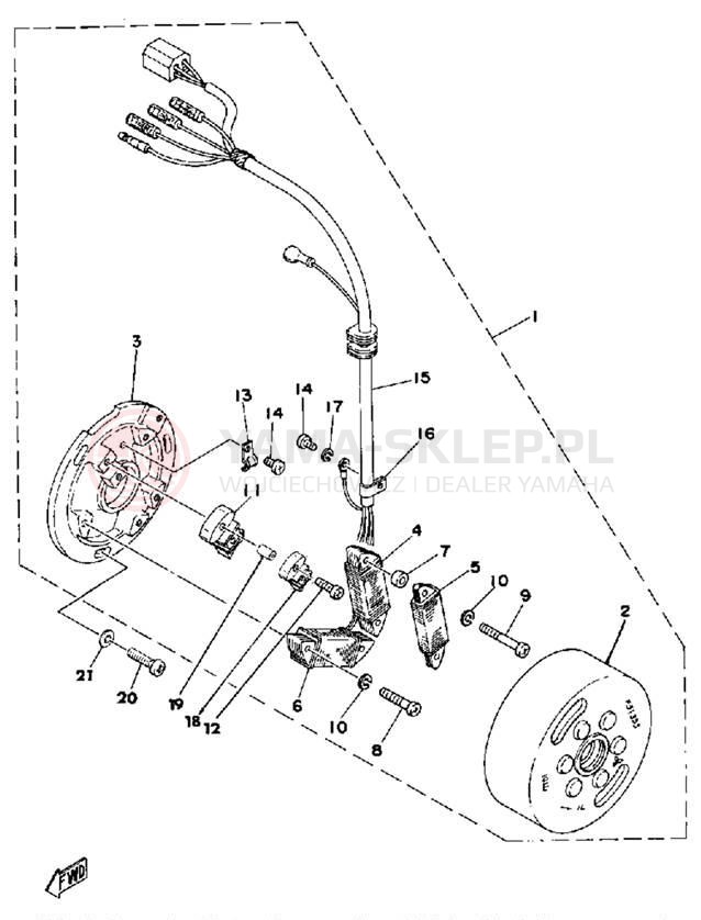 Schemat "Moduł zapłonowy - cewka" do Yamaha DT250F