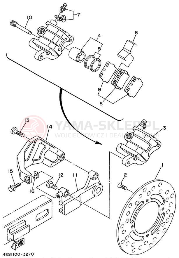 Schemat "Zacisk hamulcowy tylny" do Yamaha YZ80 YZ80L