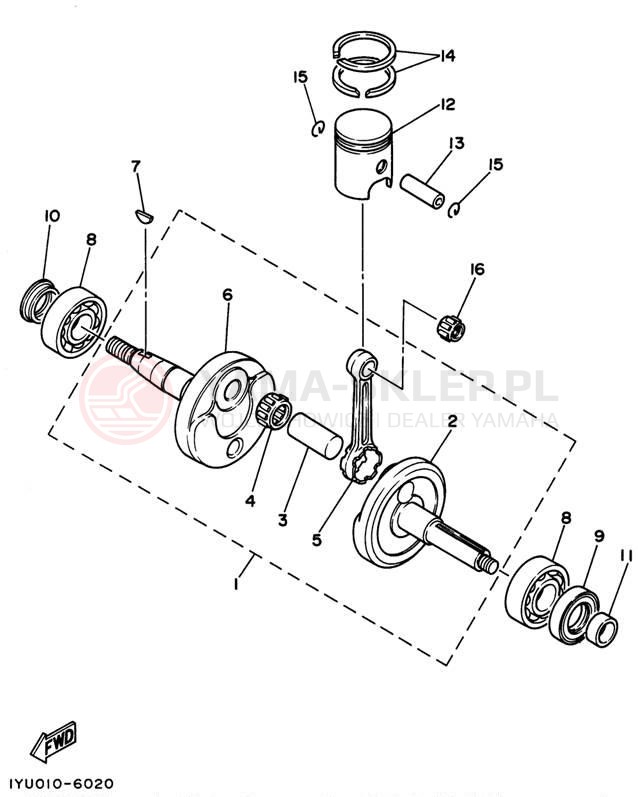Schemat "Wał korbowy, tłok" do Yamaha RAZZ SH50K
