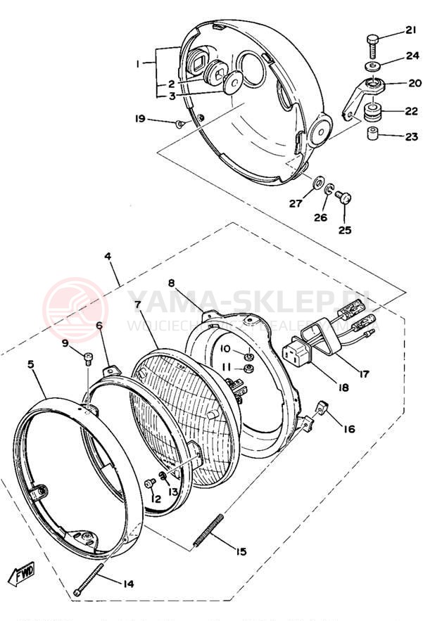 Schemat "Lampa przód" do Yamaha XS750E
