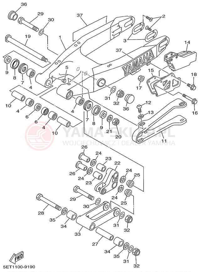 Schemat "wahacz" do Yamaha YZ125 YZ125L1