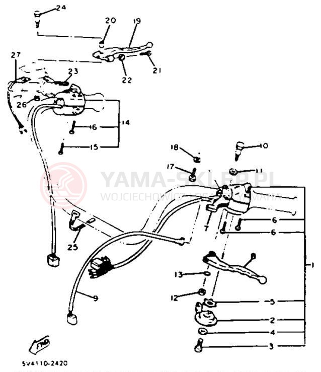 Schemat "Kierownica i osprzęt" do Yamaha XS650SK