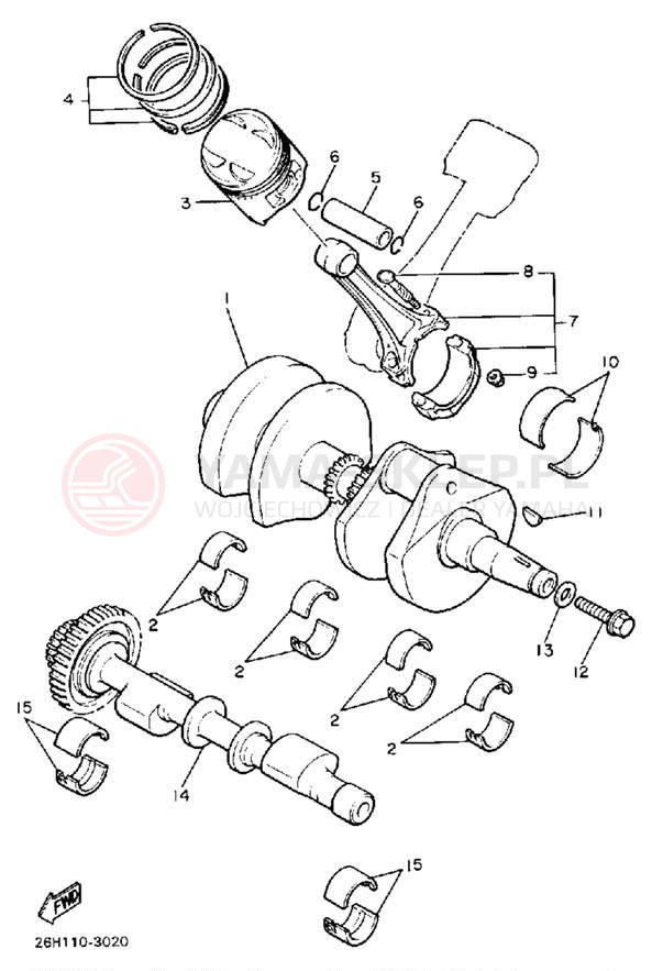 Schemat "Wał korbowy, tłok" do Yamaha XVZ13DSC/XVZ13DS