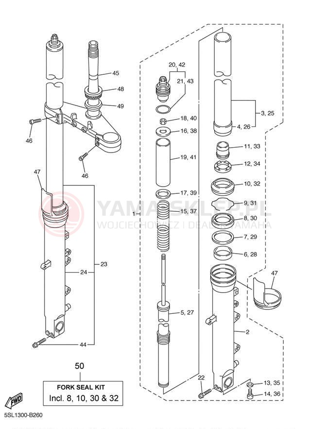 Schemat "Amortyzatory przód" do Yamaha YZFR6 YZFR6R/YZFR6RC