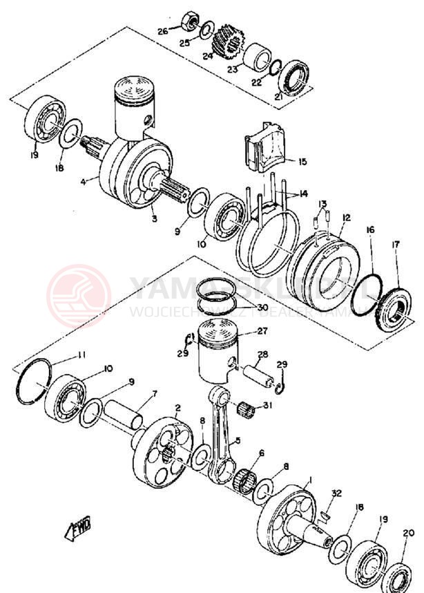 Schemat "Wał korbowy, tłok" do Yamaha LS2