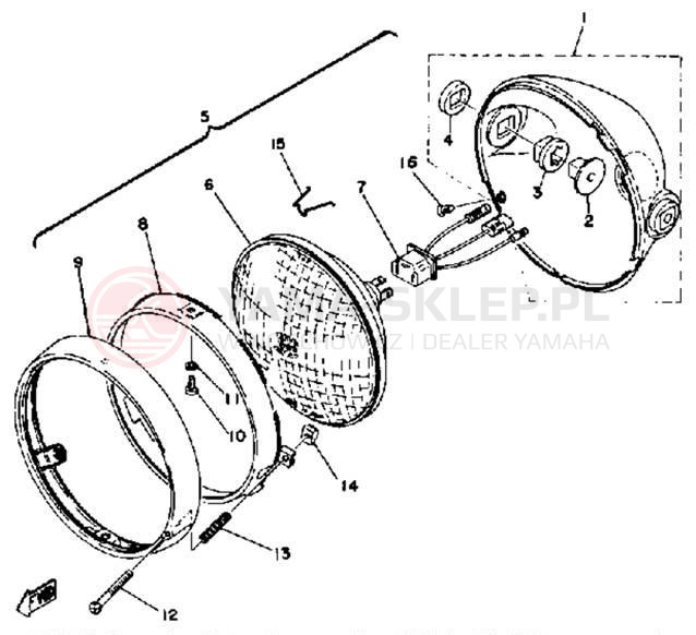 Schemat "Lampa przód" do Yamaha RD400C