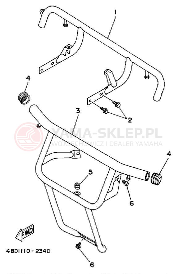 Schemat "osłona / stelaż" do Yamaha TIMBERWOLF 2WD YFB250D