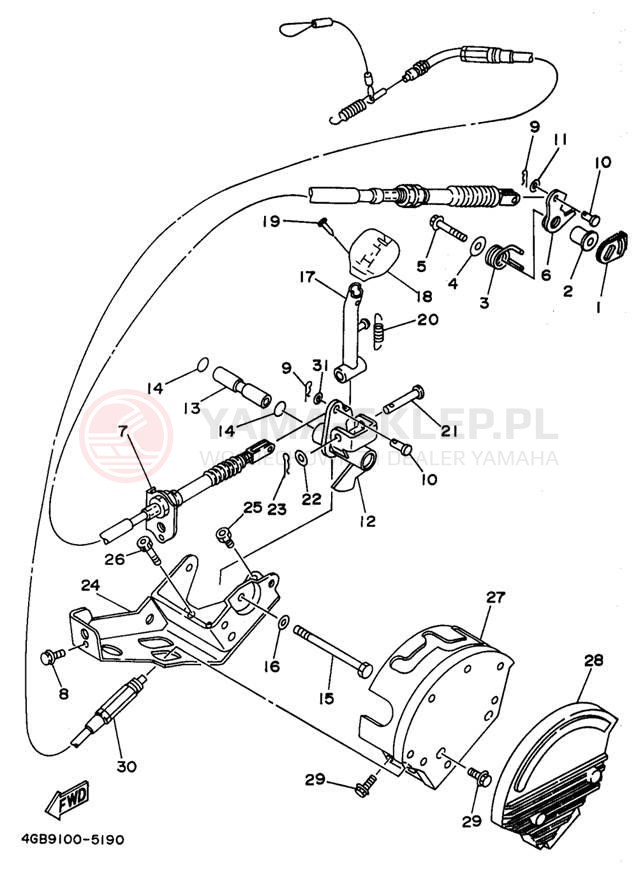Schemat "Dźwignia zmiany biegów, wałek" do Yamaha KODIAK 4WD YFM400FWK