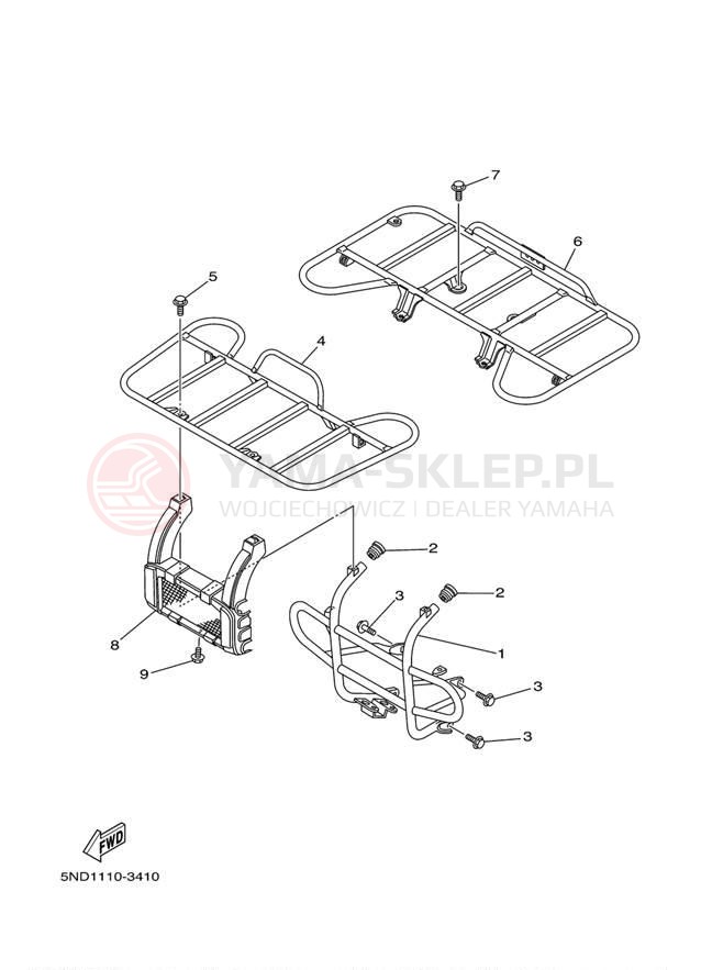 Schemat "osłona / stelaż" do Yamaha KODIAK 450 4WD YFM450FAR
