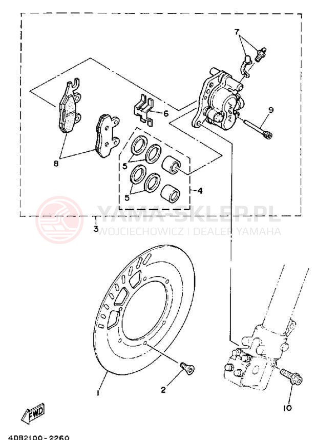 Schemat "Zacisk hamulcowy + tarcza przód" do Yamaha YZ125D1