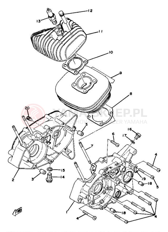 Schemat "cylinder, obudowa silnika" do Yamaha YZ80D