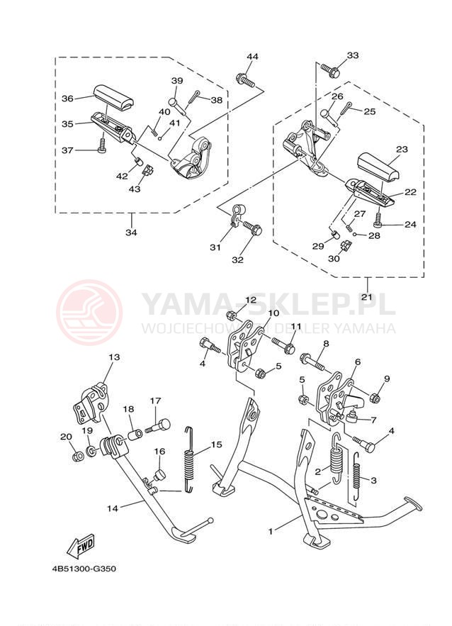 Schemat "Stopka postojowa i podnóżki" do Yamaha T MAX XP500YY