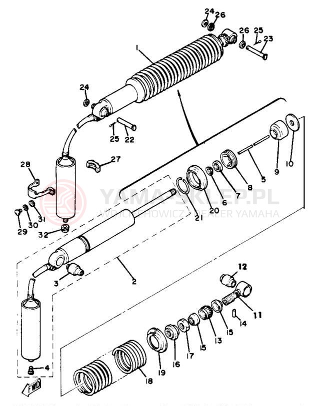 Schemat "zawieszenie tył" do Yamaha YZ80H