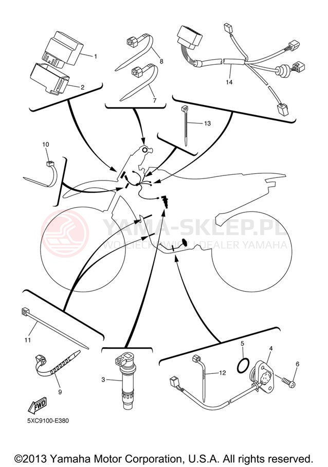 Schemat "układ elektryczny" do Yamaha YZ250F YZ250FXL/YZ250FXW