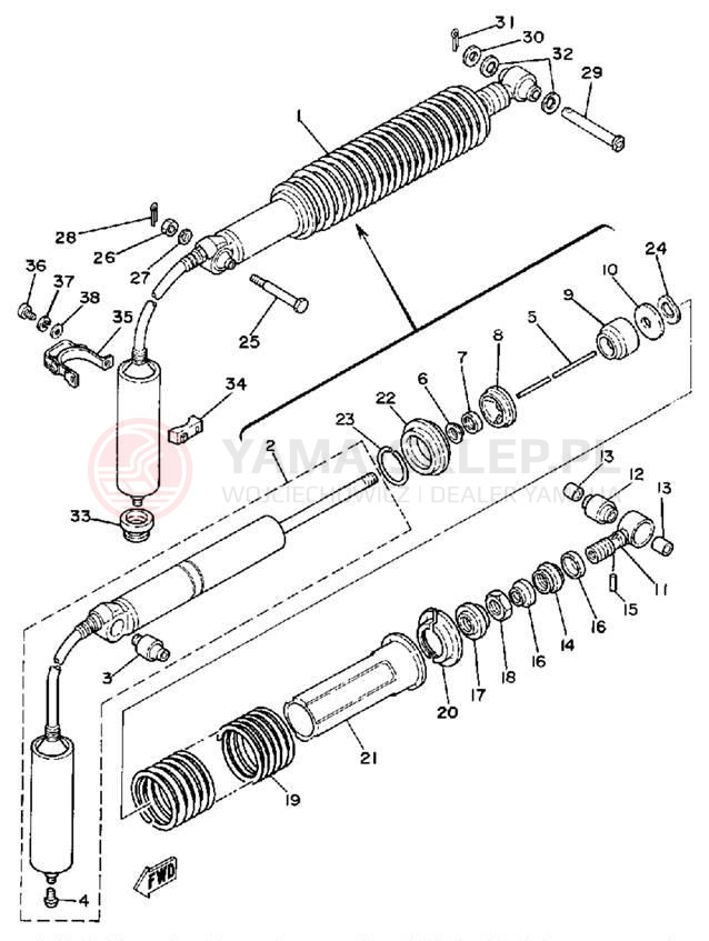 Schemat "zawieszenie tył" do Yamaha IT250H
