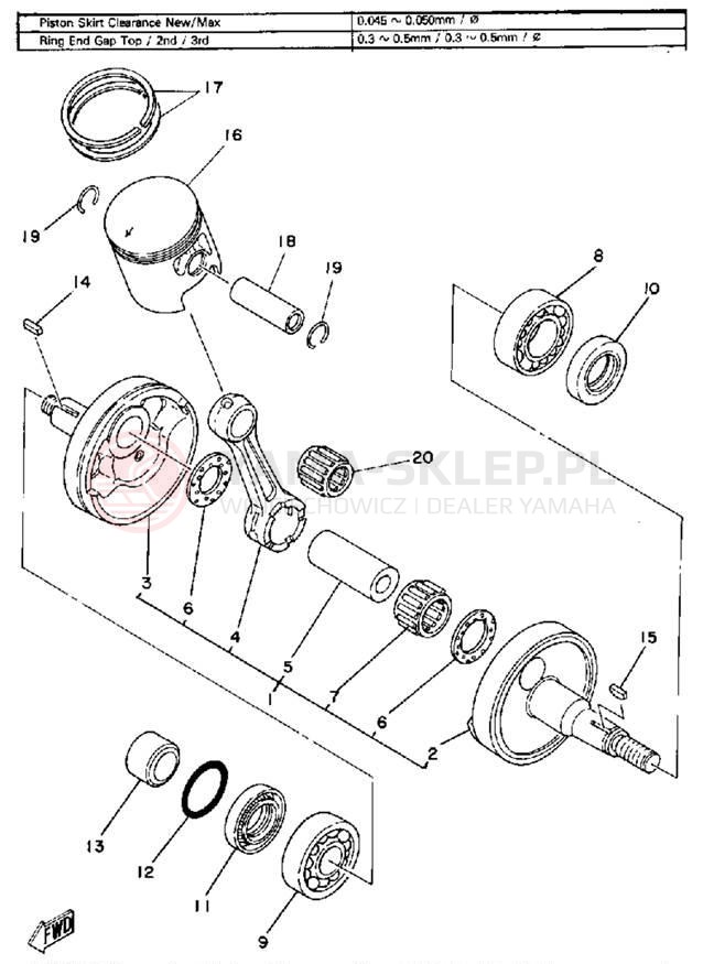 Schemat "Wał korbowy, tłok" do Yamaha IT125G