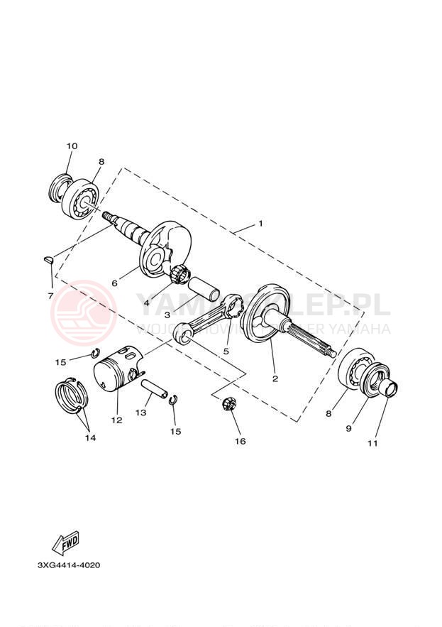 Schemat "Wał korbowy, tłok" do Yamaha ZUMA YW50S