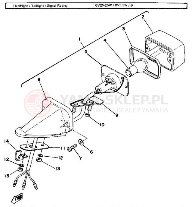 Schemat "lampa tył" do Yamaha IT425G