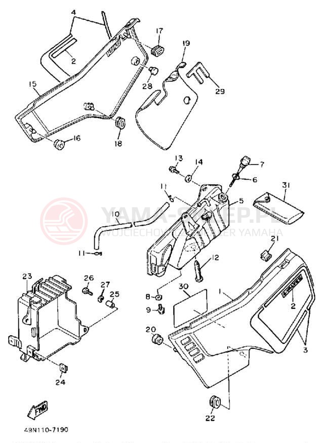 Schemat "Owiewki, pola numer., zb. oleju" do Yamaha XT600UC/XT600U