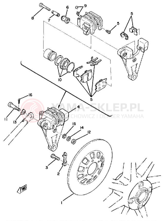 Schemat "Tarcza hamulcowa tył - zacisk hamulc." do Yamaha XS500C