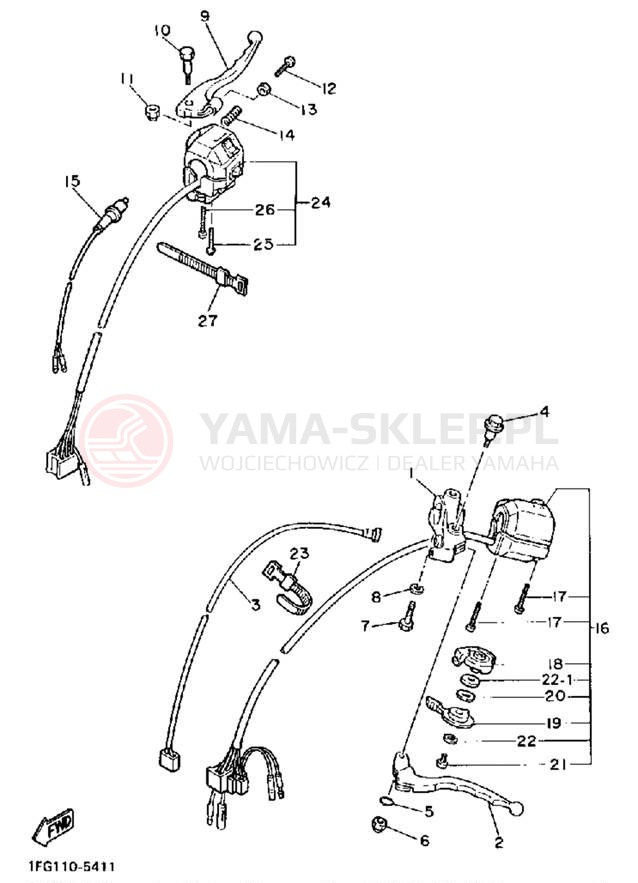 Schemat "Kierownica i osprzęt" do Yamaha MAXIM XJ700N/XJ700NC