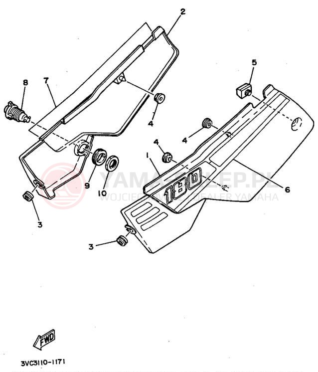Schemat "Pokrywa boczna" do Yamaha RT180B