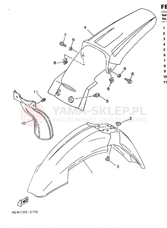 Schemat "błotnik" do Yamaha YZ250E