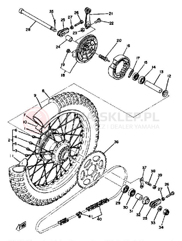 Schemat "Koło tył" do Yamaha YZ100D