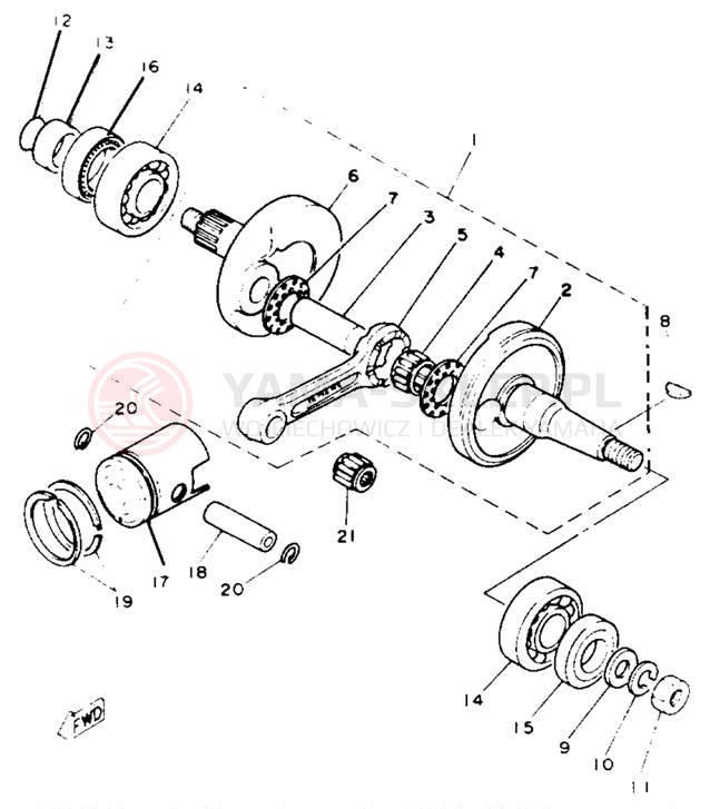 Schemat "Wał korbowy, tłok" do Yamaha Y-ZINGER PW80E