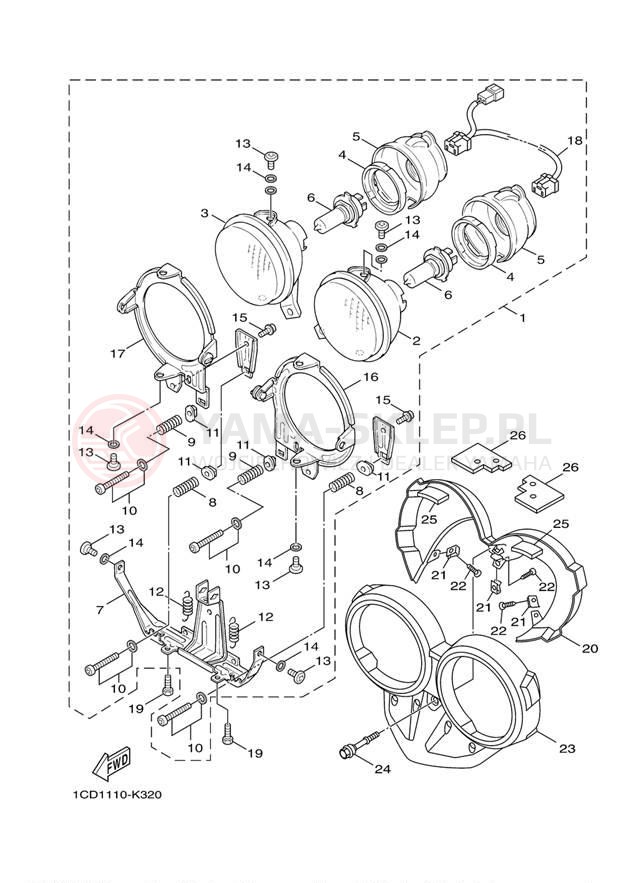 Schemat "Lampa przód" do Yamaha ZUMA 50 YW50FDR/YW50FDB